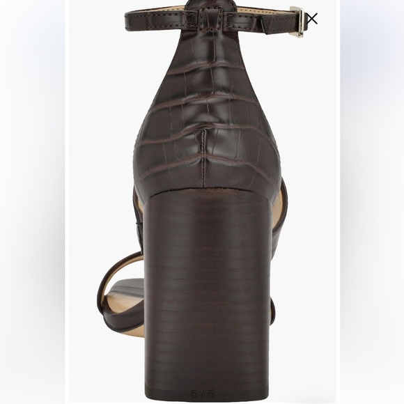 Calvin Klein 9 M, Dark Brown Sheryl Ankle Strap, Block Heel, Squared Toe Sandals - Picture 5 of 16